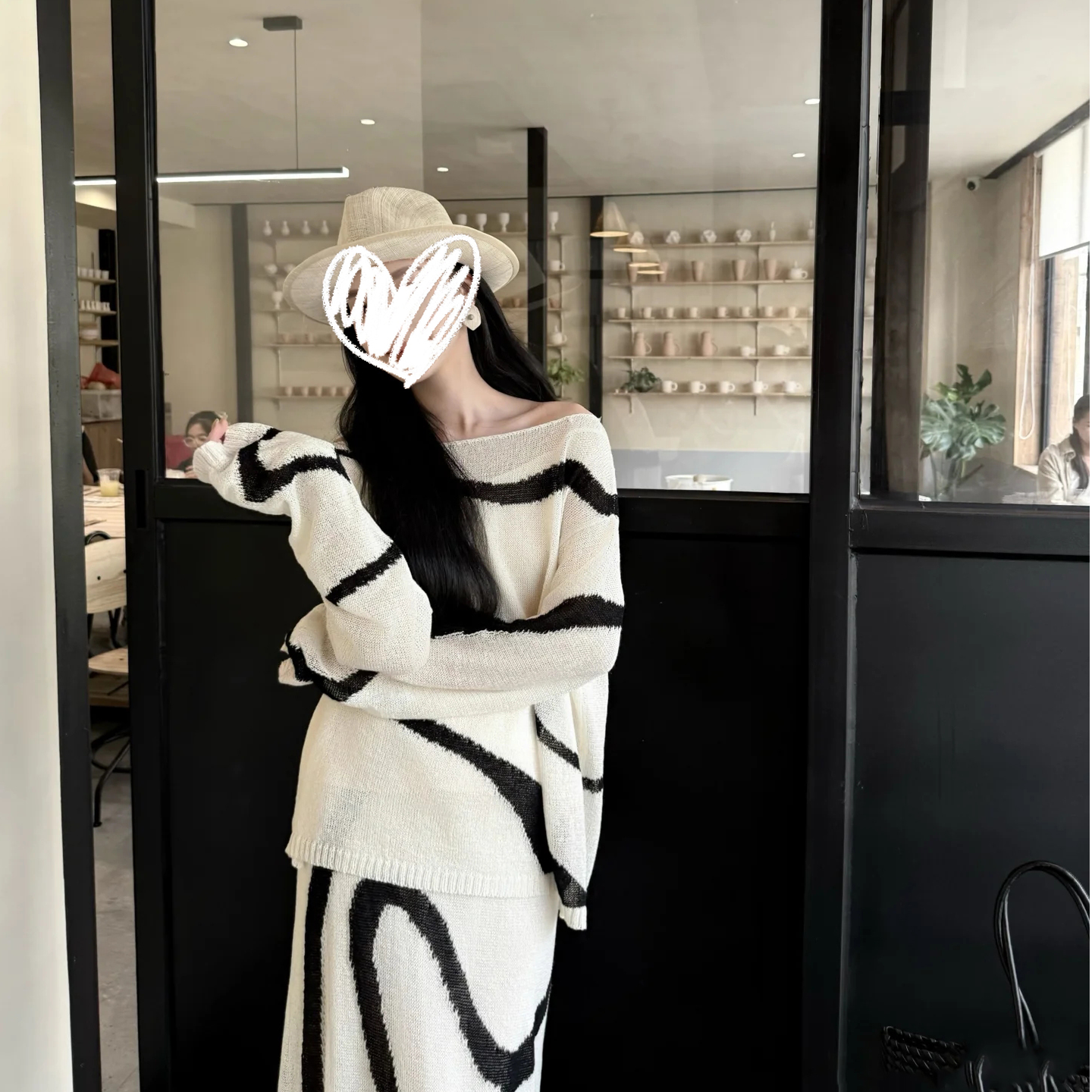 极简慵懒风艺术条纹套装女早秋宽松休闲两件套薄款女装罩衫00082