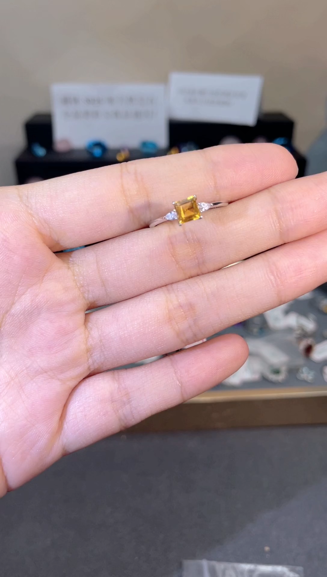 银S925镶嵌戒指黄晶天然宝石