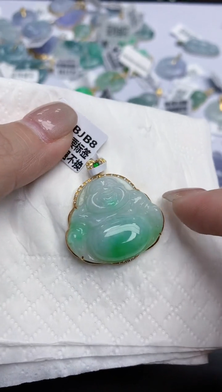 【闪购商品】翡翠颈饰18K金镶嵌天然缅甸翡翠A货