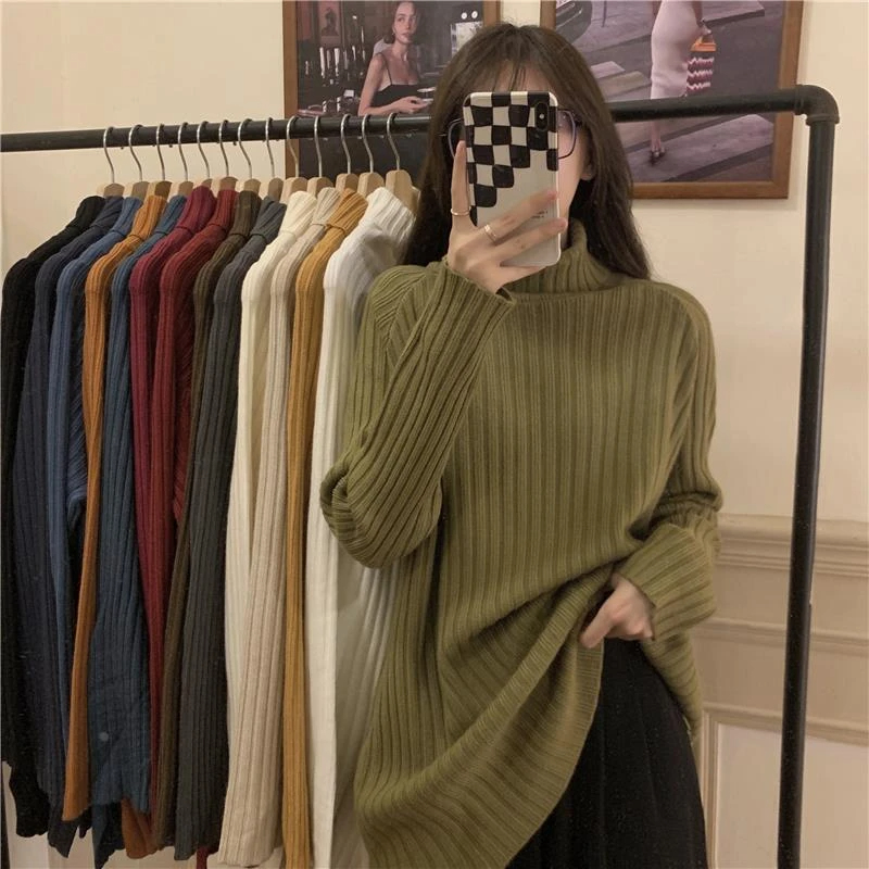 Z【宽松加大】高领毛衣秋冬长款包臀打底衫内搭加厚百搭针织衫上衣