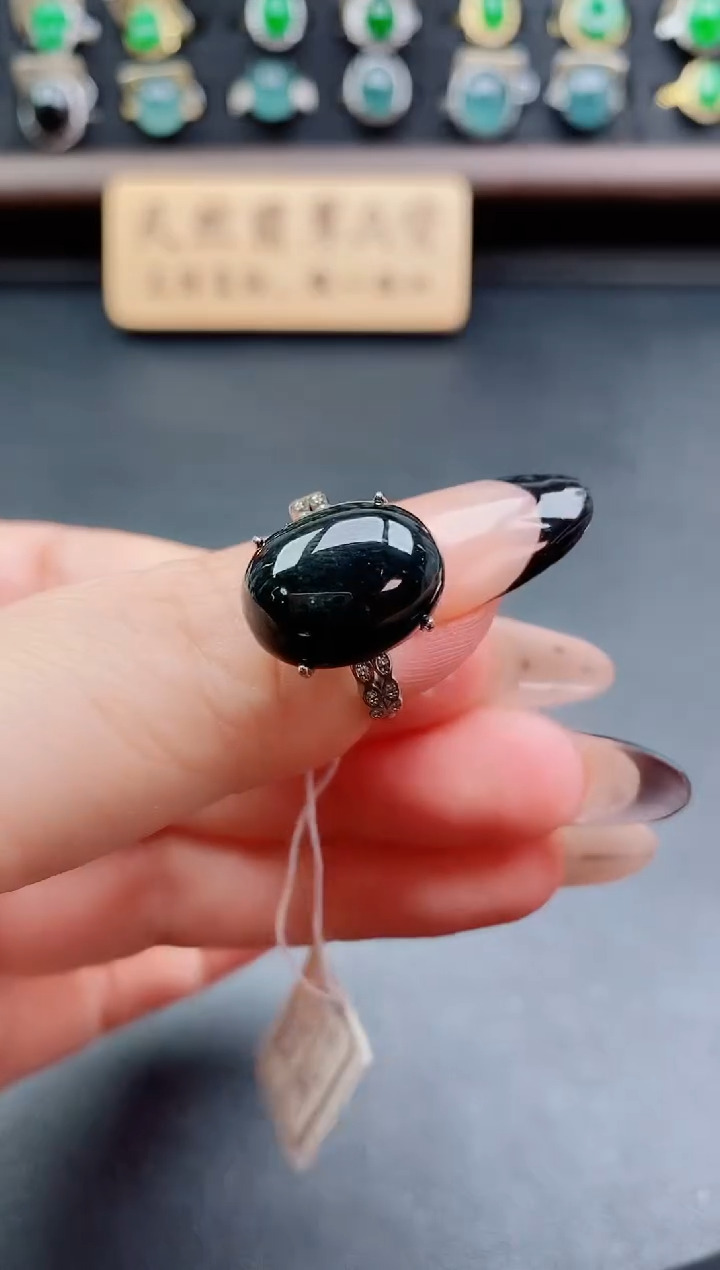 银S925镶嵌戒指翡翠1