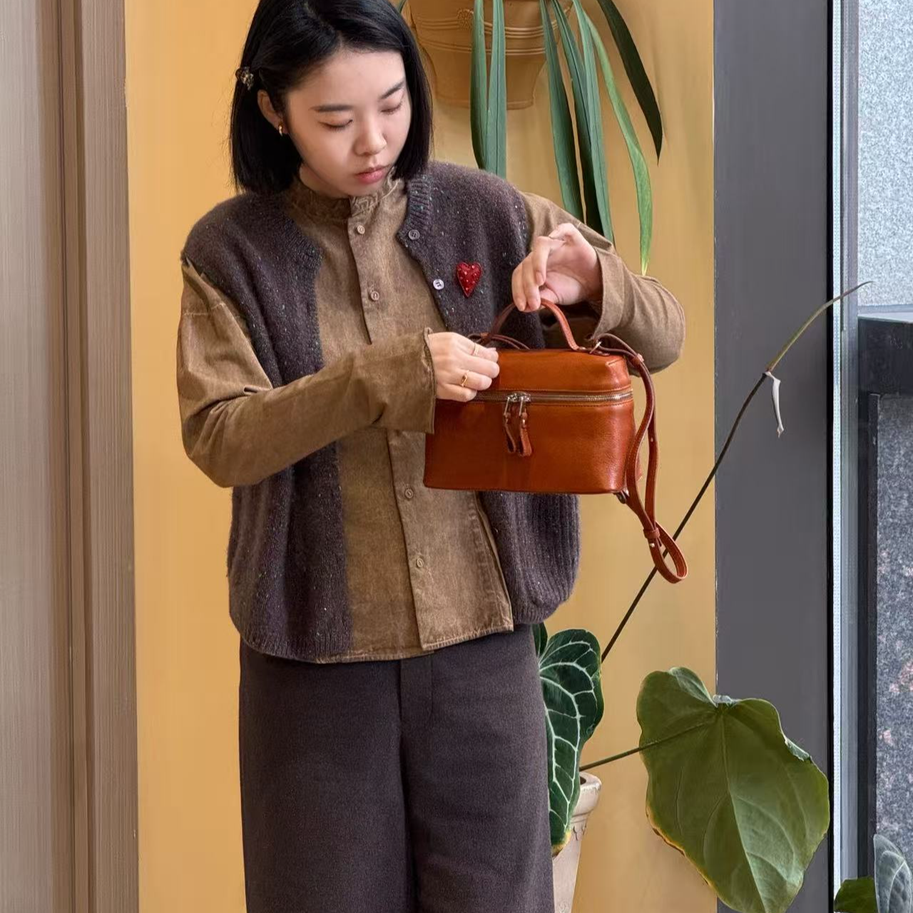 【植鞣联盟饭盒包】女士百搭斜挎腋下两用包包长23厘米高度14厚度8