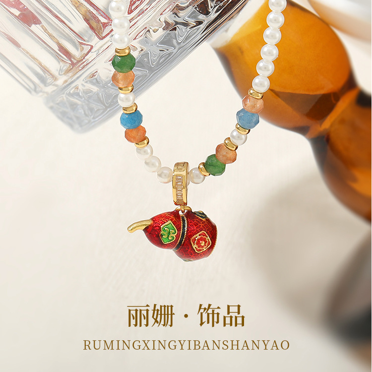黄铜项链 新中式可拆卸珐琅福禄葫芦设计原创轻奢手工小众国风