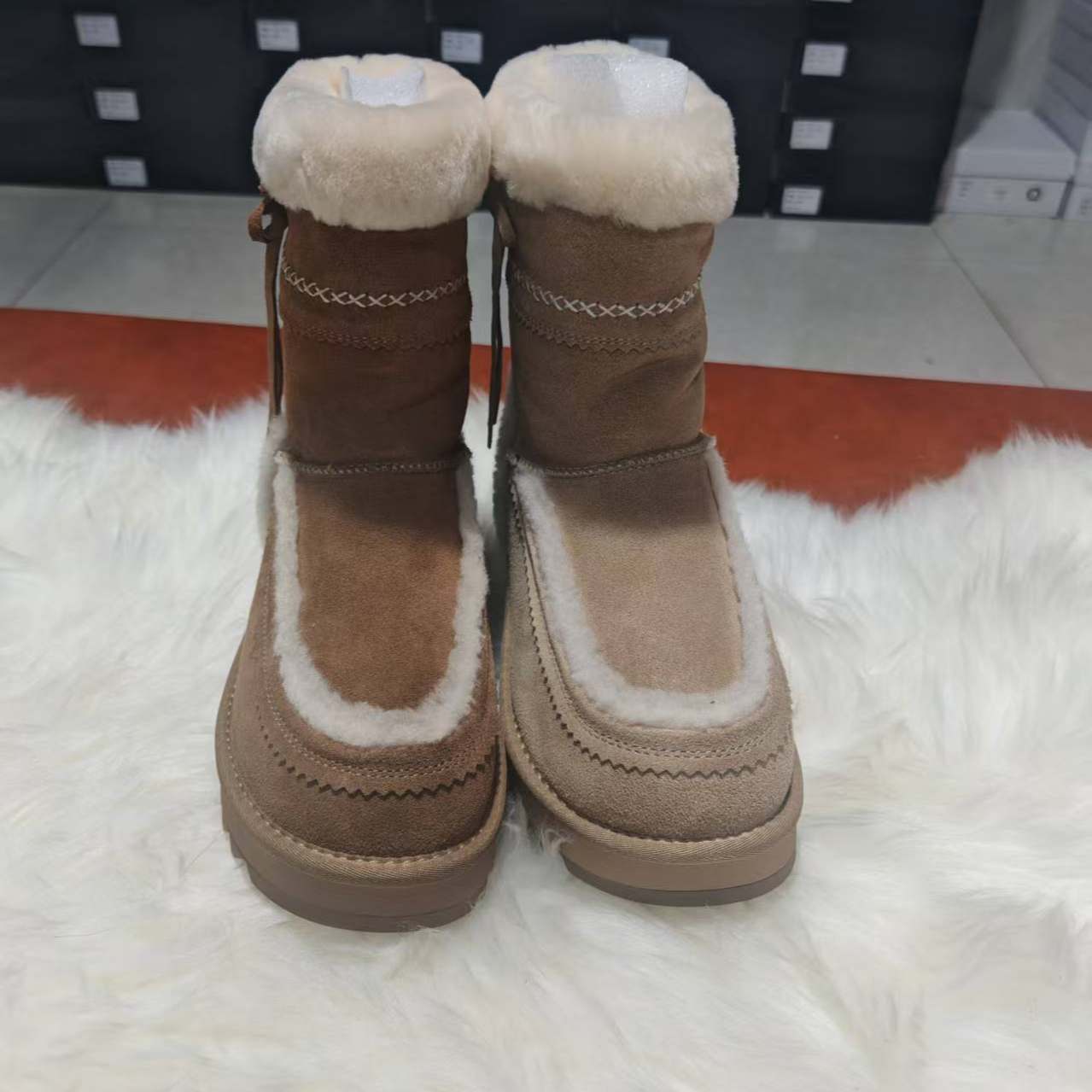 防滑中等承托休闲反绒皮中筒雪地靴时尚雪地靴冬季