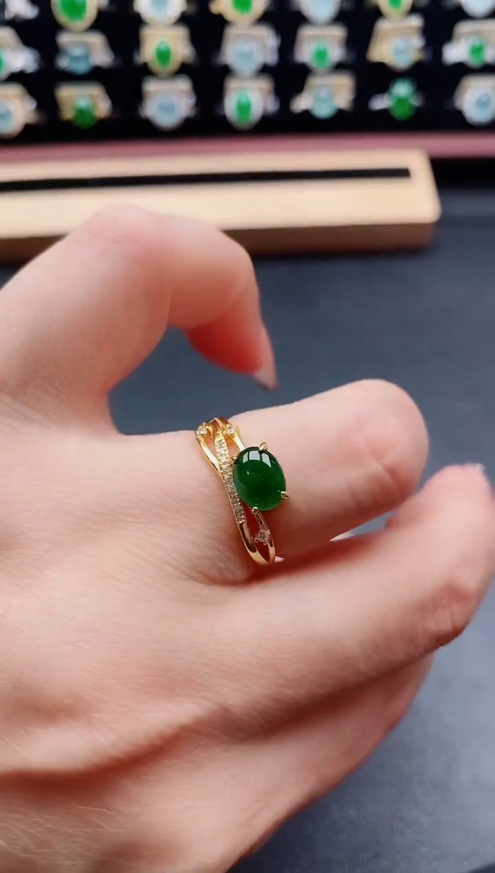 银S925镶嵌戒指翡翠1