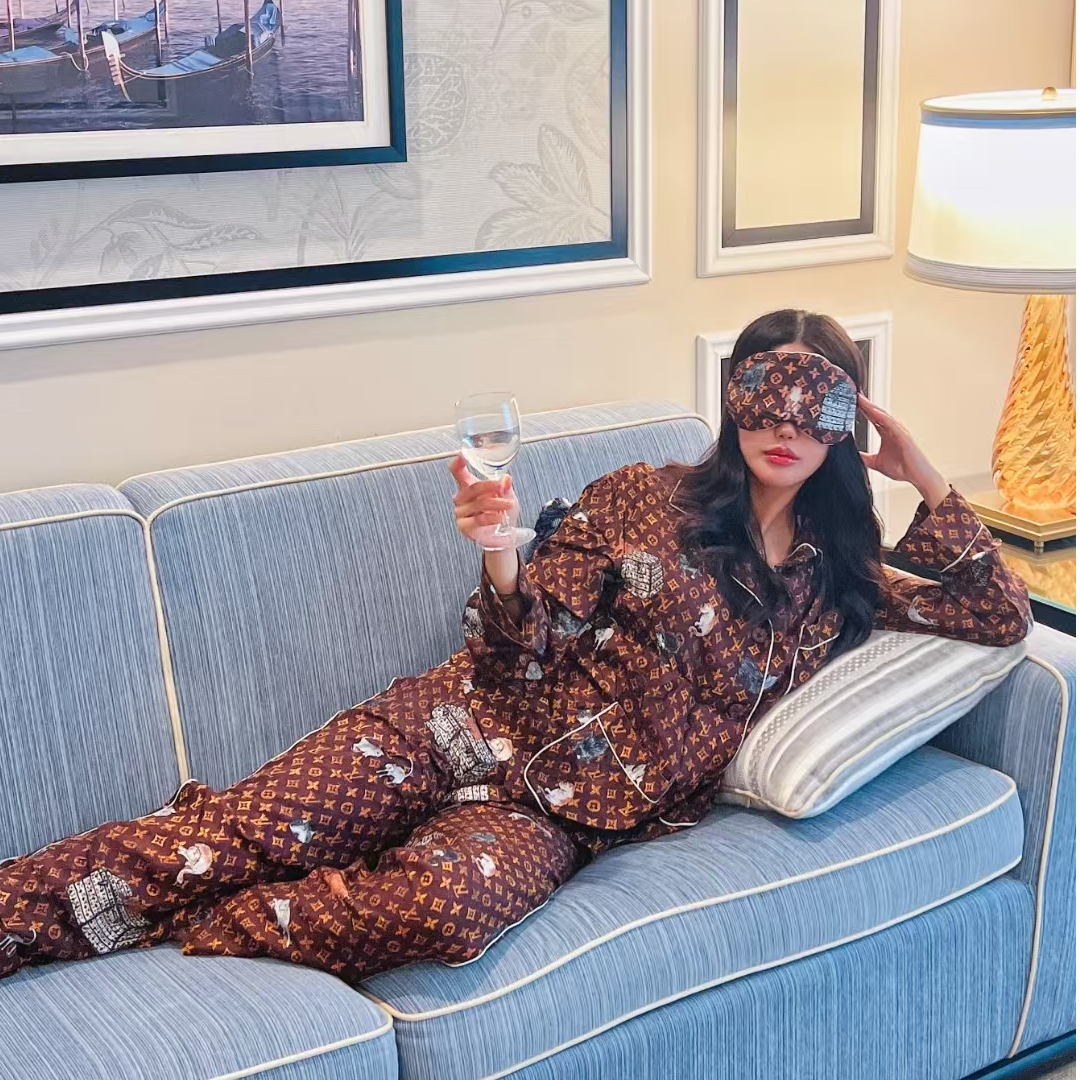 未使用 LouisVuitton/路易威登  满印真丝长裤 棕色/34