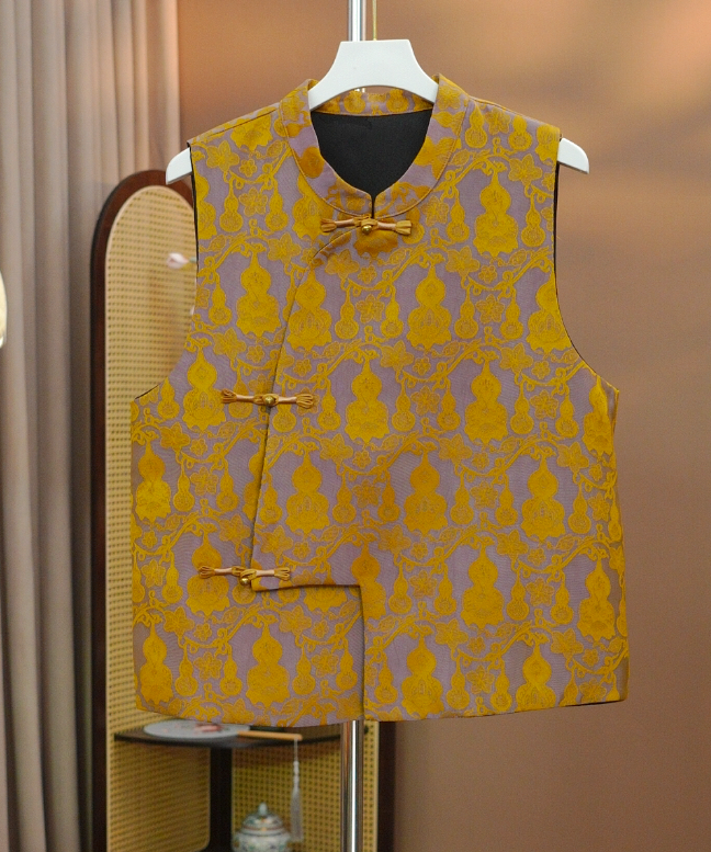 【福禄】早秋款新中式斜襟盘扣葫芦提花复古高级感立领国风马甲刺绣