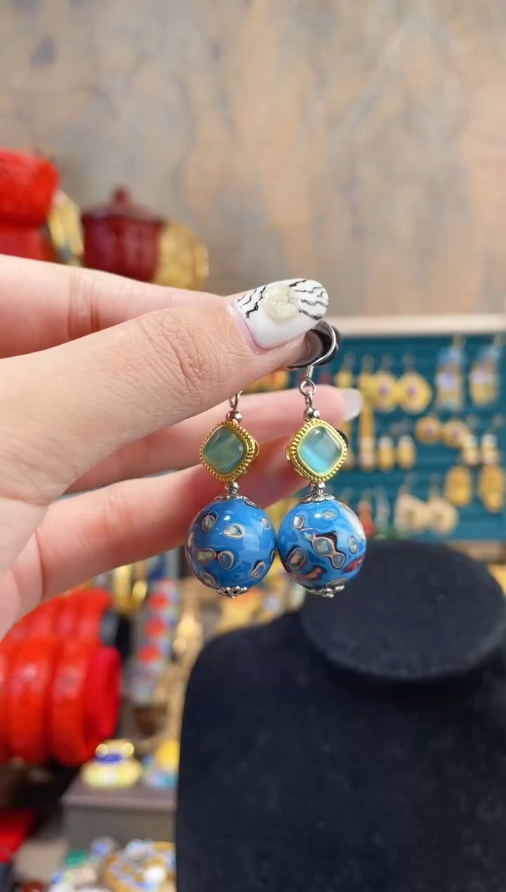 【闪购商品】非遗犀皮漆精品耳环蓝色