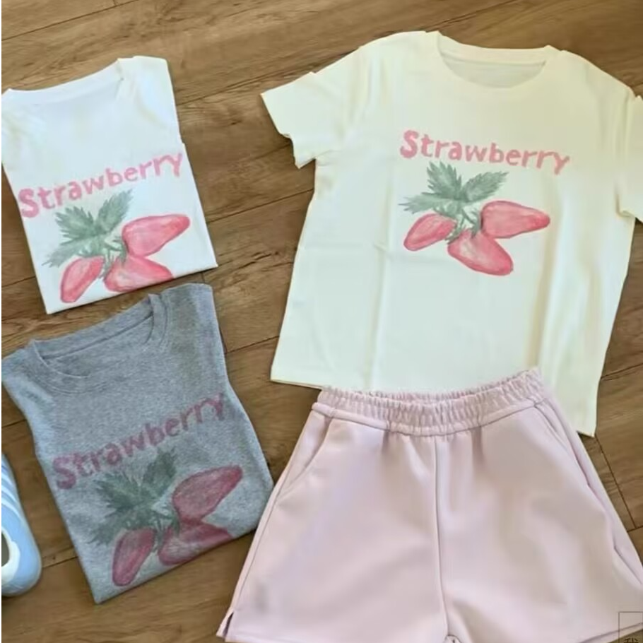 T2413 甜心草莓 短袖T恤女夏季修身短款甜妹减龄上衣