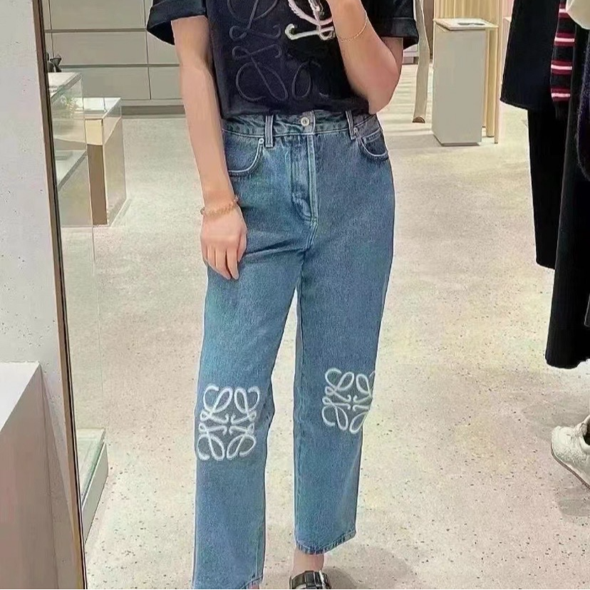 99新 LOEWE/罗意威 潮奢豆 严选/logo刺绣牛仔长裤/H13953 