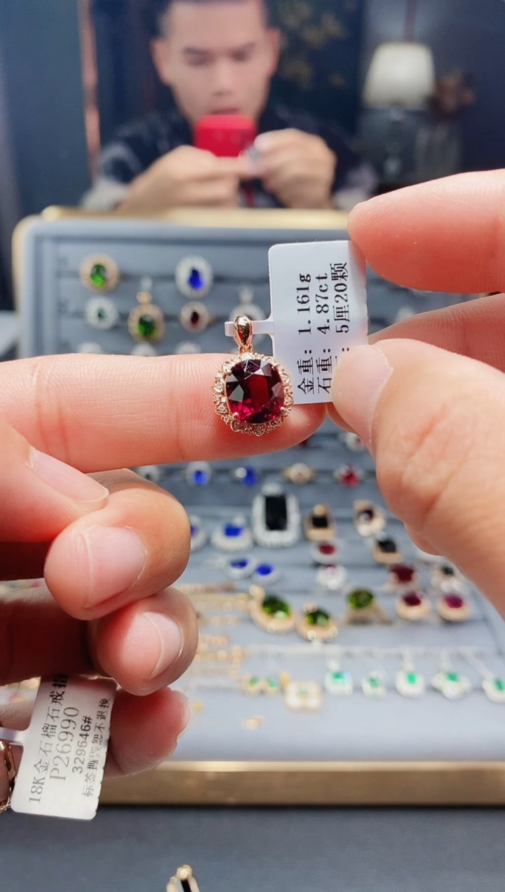 【闪购商品】石榴石颈饰18K金镶嵌4.87.