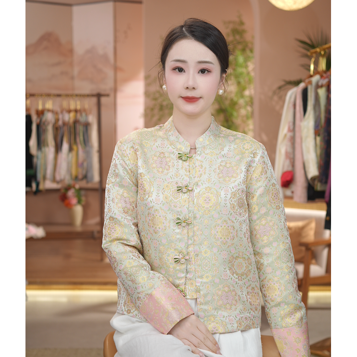 《 不误花期-外套》2025年秋冬新款国风宋锦提花时尚双面穿简约休