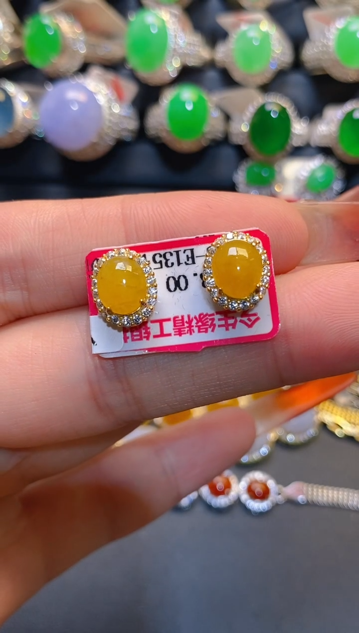 翡翠银S925镶嵌耳饰天然