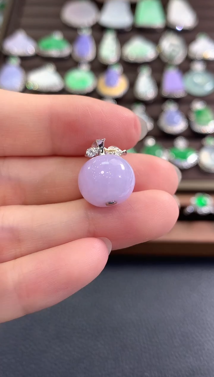 吊坠(不含链)18K金镶嵌翡翠b107 紫货有色差