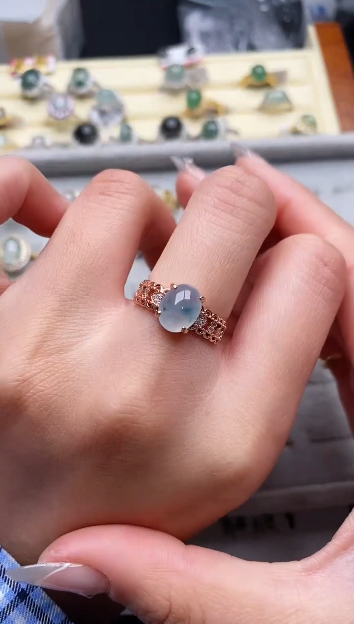 【闪购商品】翡翠戒指银S925镶嵌66666666+4