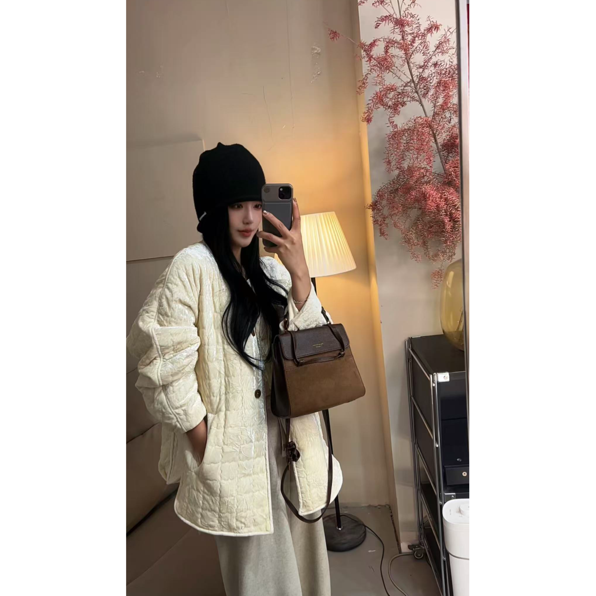 菱格棉服女纯色洋气休闲宽松高级感气质柔软保暖上衣外套