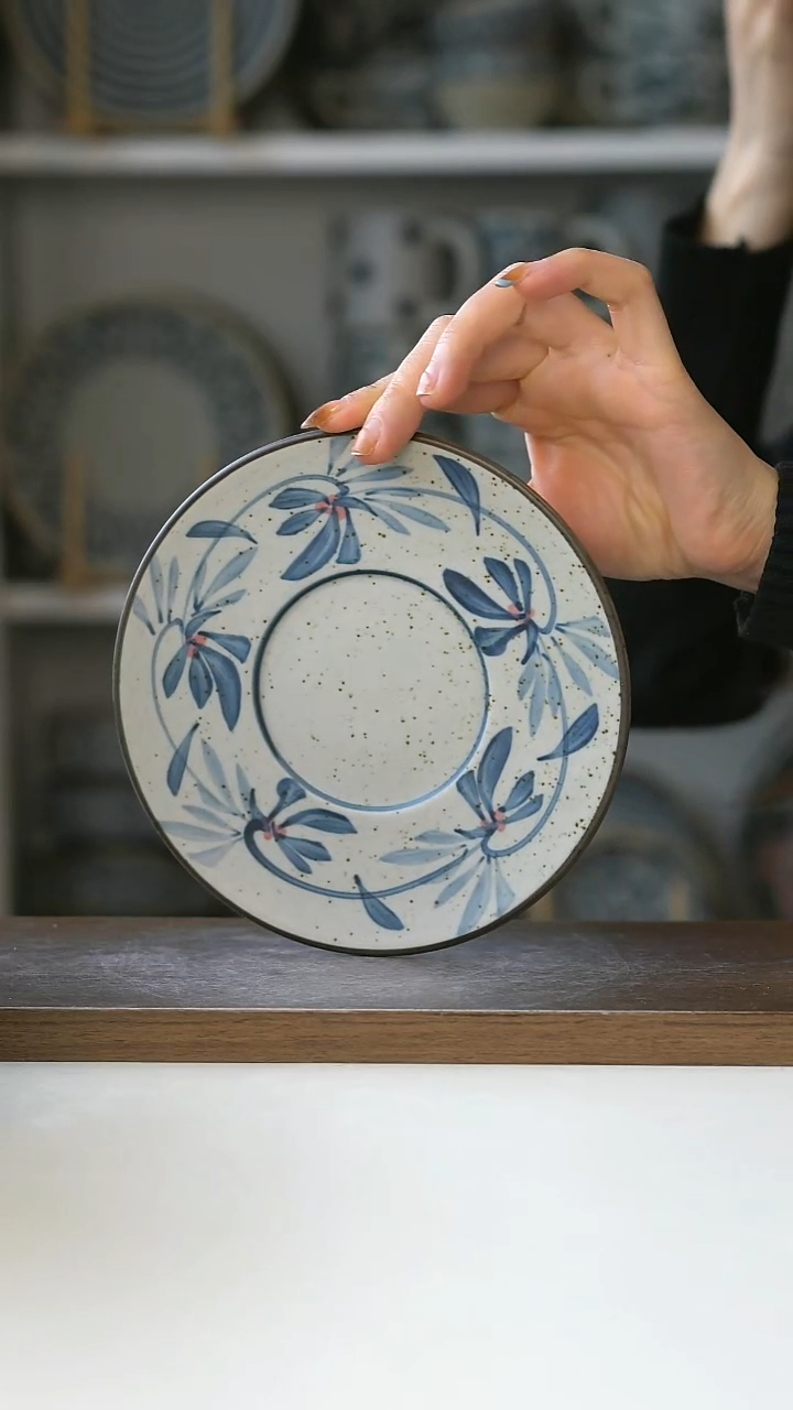 陶粗陶手绘常春藤定制碟16cm@7-7@