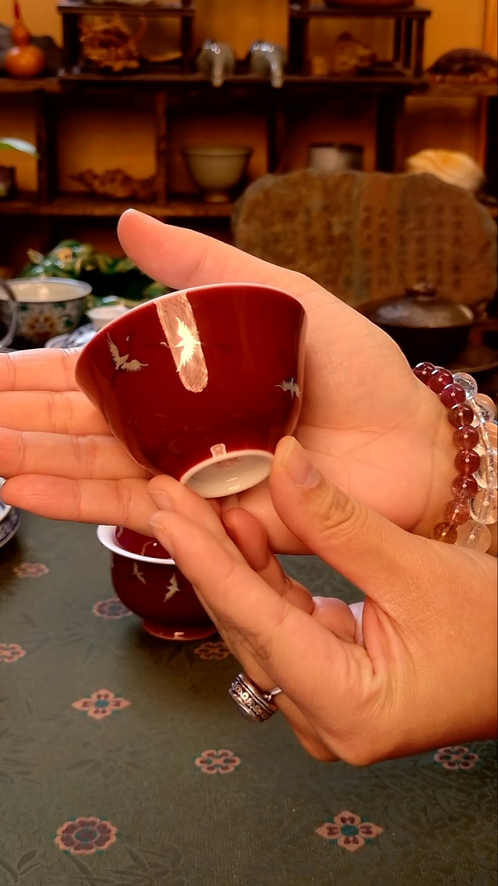 【手工手绘仙鹤红色主人杯】