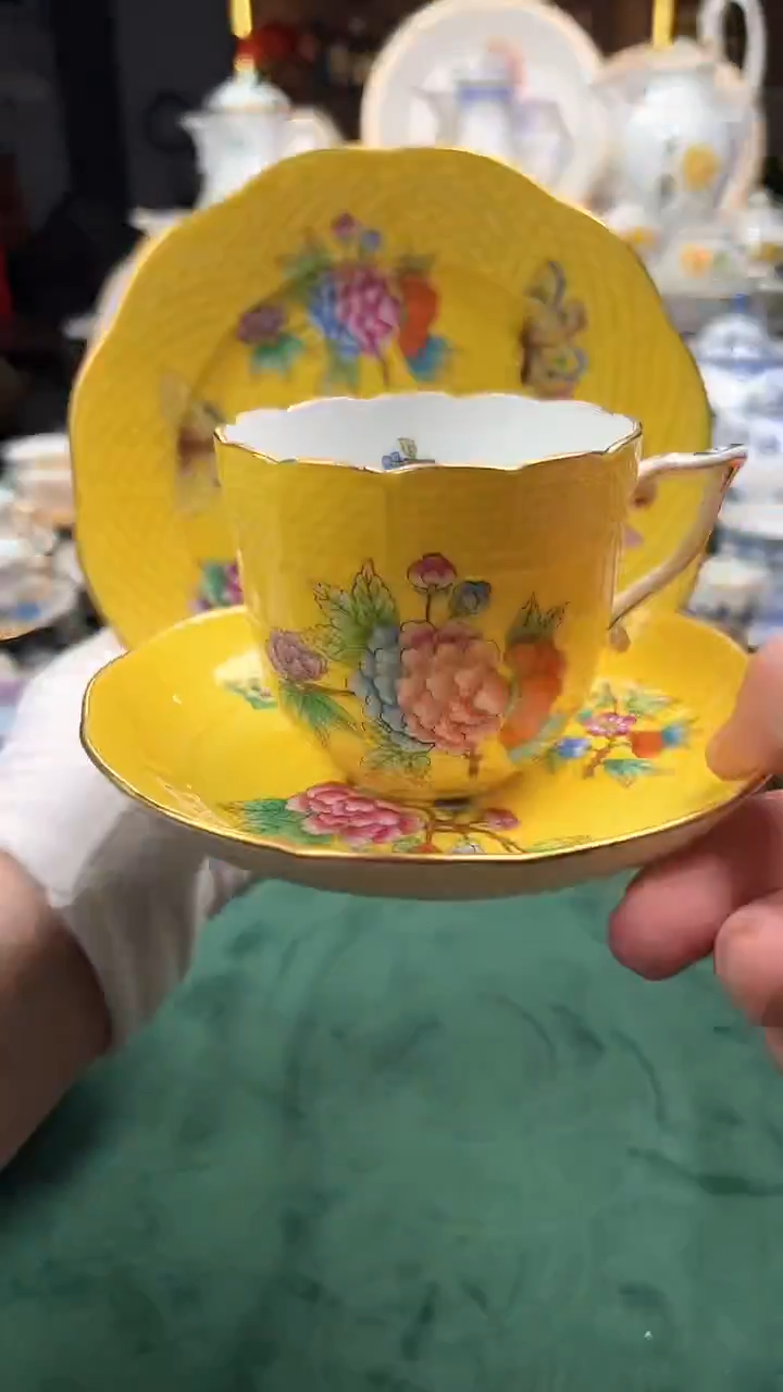 瓷片赫伦黄釉女王咖啡杯碟盘