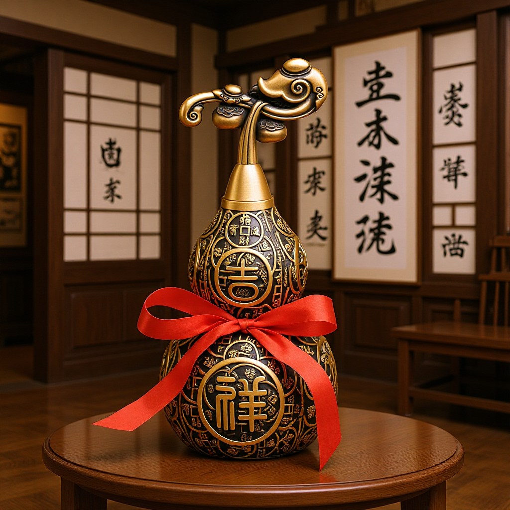 【师傅推荐】铜葫芦摆件黄铜创意桌面摆件开口葫芦家中办公室摆件