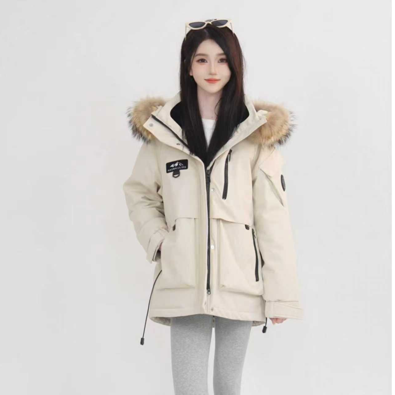 雪中飞鹅绒男女同款羽绒服大毛领工装风户外保暖2025新款秋冬外套