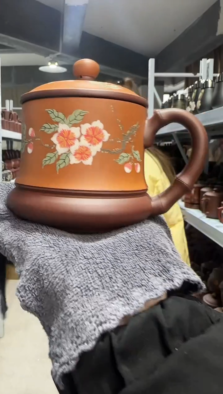 【闪购商品】紫砂盖杯紫砂盖杯鸿运当头粉浆牡丹