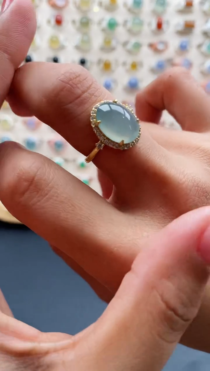 【闪购商品】翡翠戒指银S925镶嵌缅甸天然A货翡翠222 6+3