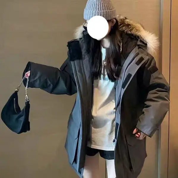 情侣款连帽工装保暖中长款派克羽绒服6303 6324