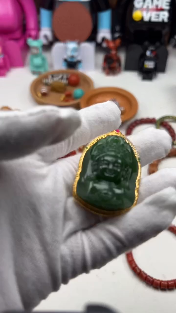 【闪购商品】和田玉（碧玉）吊坠(不含链)18K金镶嵌和田碧玉观音吊坠
