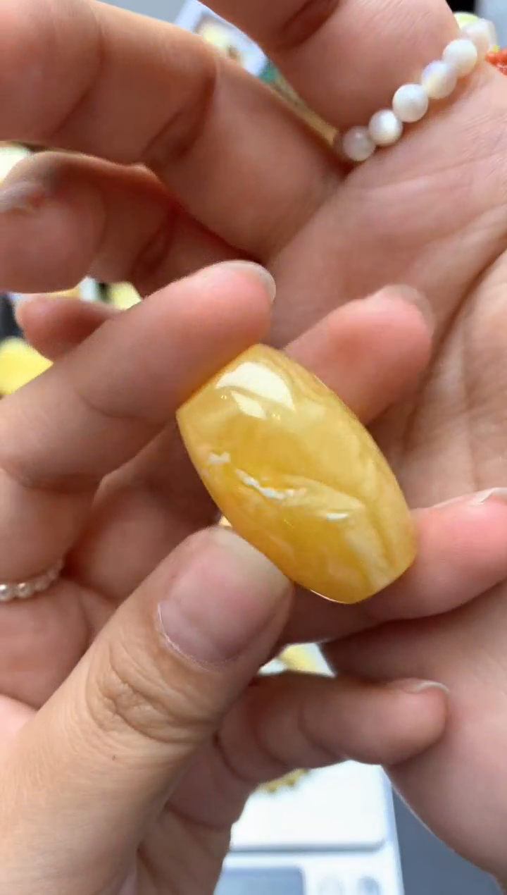 【闪购商品】琥珀珠宝奇石未镶嵌041琥珀蜜蜡花粉有纹小坑介意勿拍