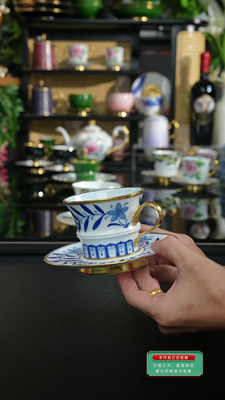 手工手绘青花毛茛咖啡杯，，，，，，，