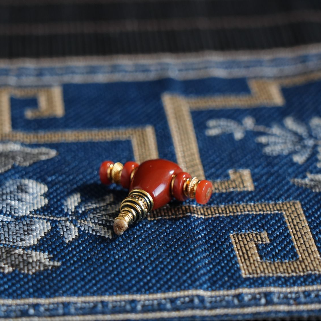 南红三通搭轴s925文玩配饰