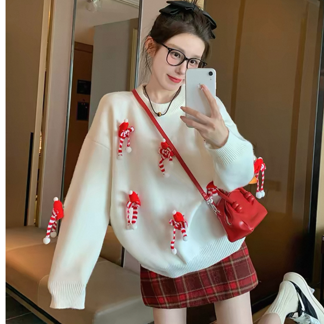 [225~290]针织毛针织衫卡其波点加厚女毛衣减龄卡通网红长袖