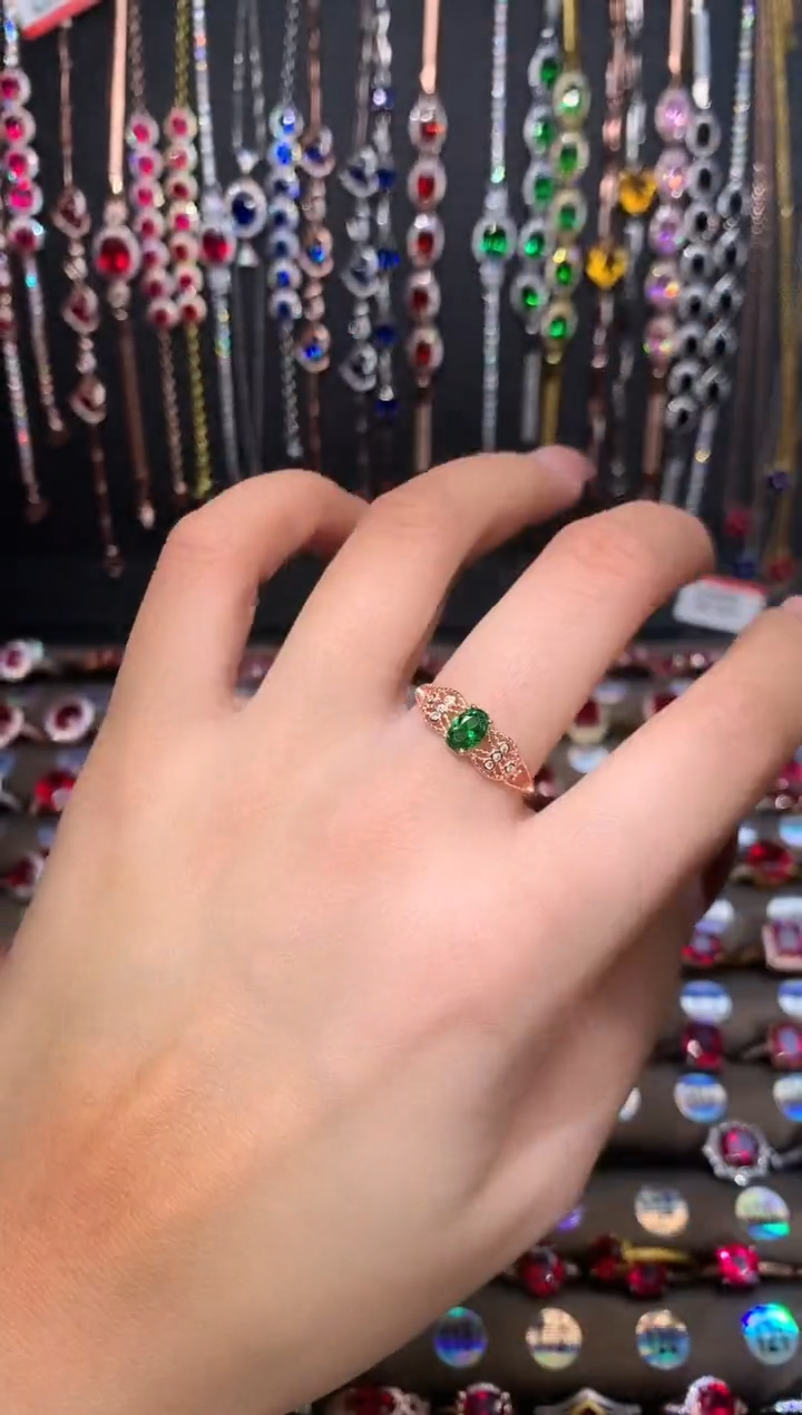 【闪购商品】透辉石戒指银S925镶嵌玫瑰金