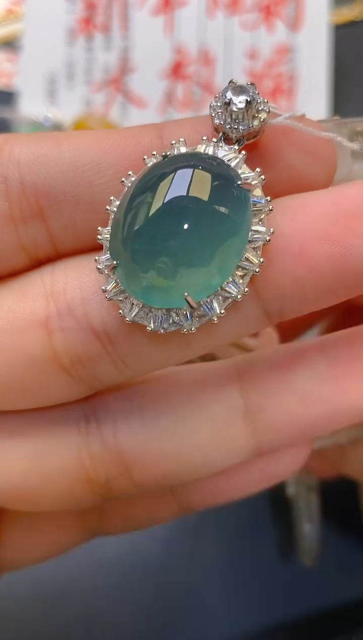 【闪购商品】翡翠耳饰银S925镶嵌天然A货翡翠1