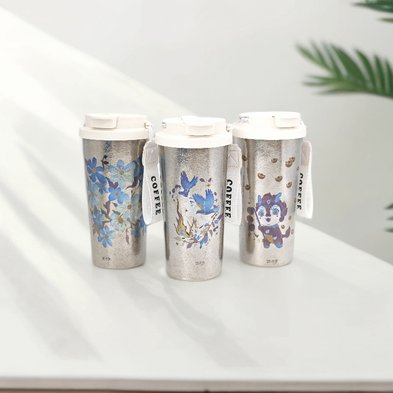 开泰全飞秒无油墨彩绘纯钛咖啡杯手提便携杯白色