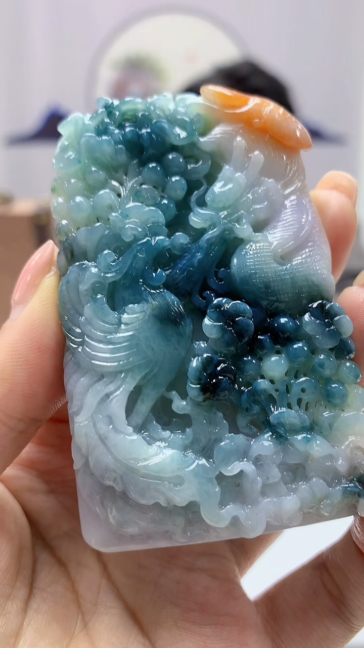 【闪购商品】定制翡翠未镶嵌5060ms-毛货55龙凤