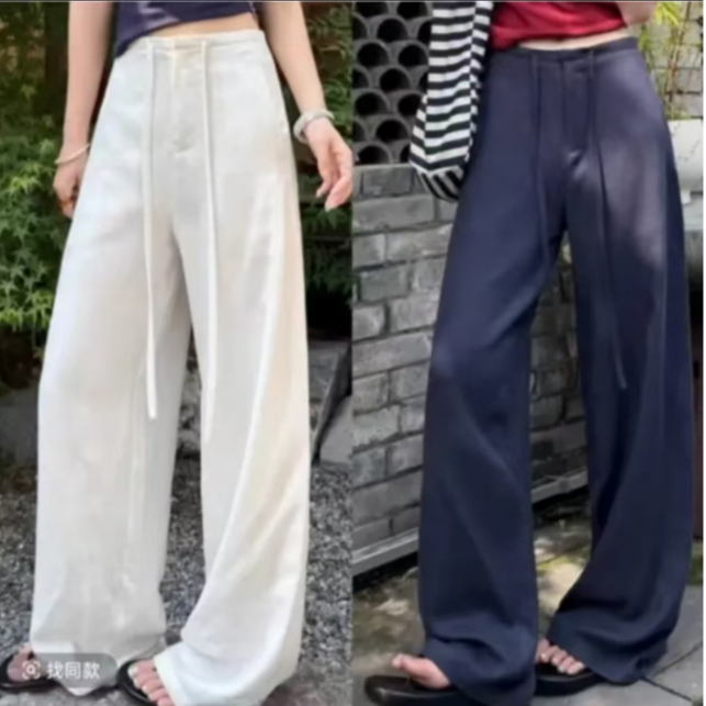【带内衬+运险】白色天丝亚麻阔腿裤女夏薄款透气休闲裤老钱垂感