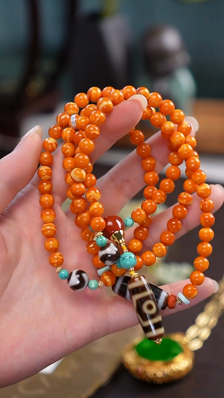 蜜蜡颈饰合金【收藏级108珠~老蜡项链】