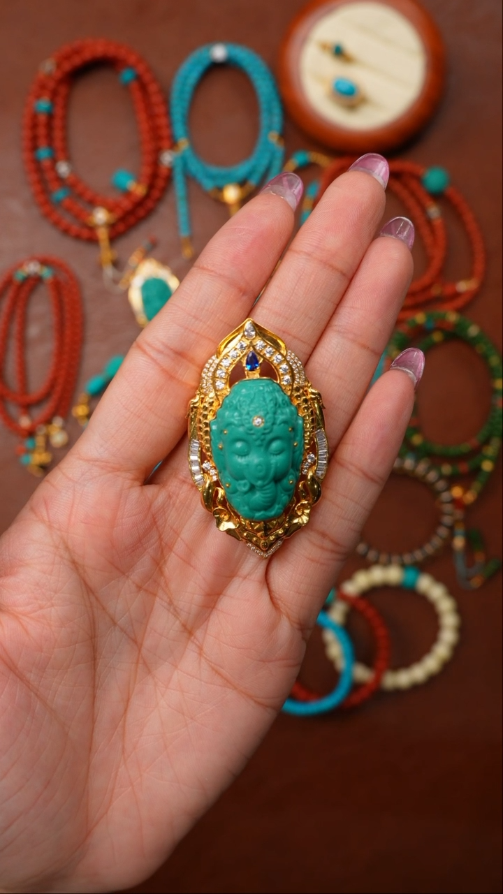 绿松石未镶嵌吊坠绿松石象神宝宝吊坠 防拍链接