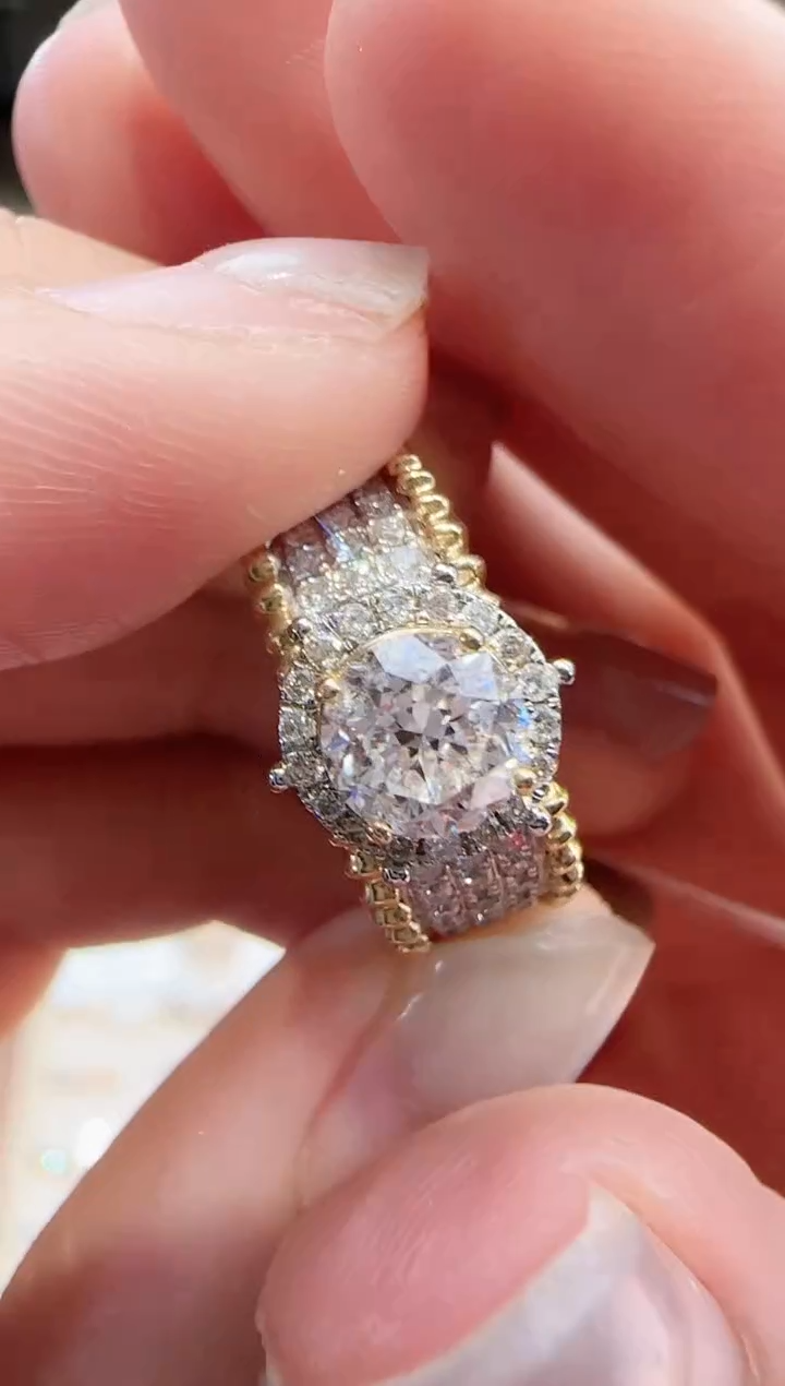 【闪购商品】钻石戒指/指环18K金镶嵌1克拉雕金钻戒12#14#