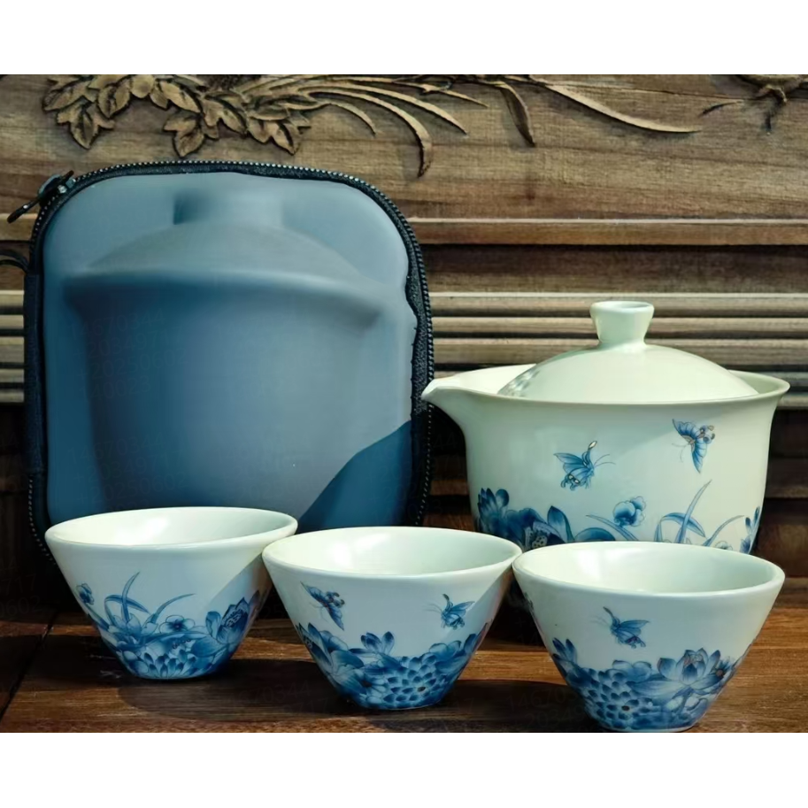 KK0439-汝窑蝶恋花一壶三杯旅行茶具