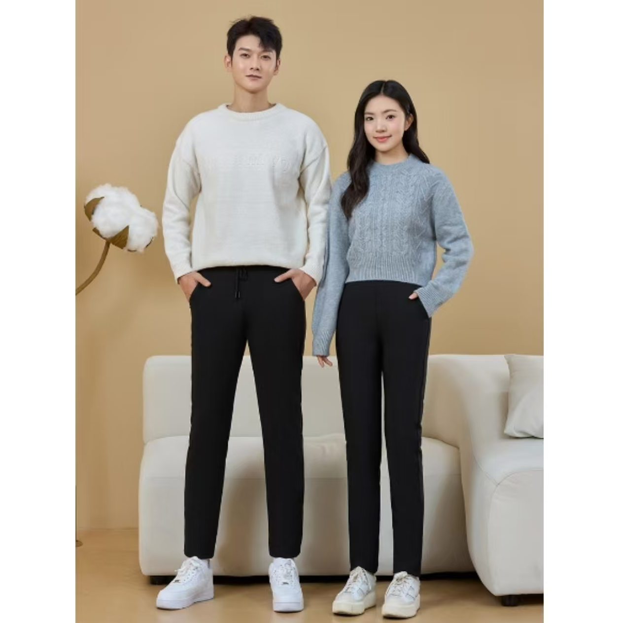 9338-男女士三防（前羽绒后羊毛）加厚防风冲锋裤