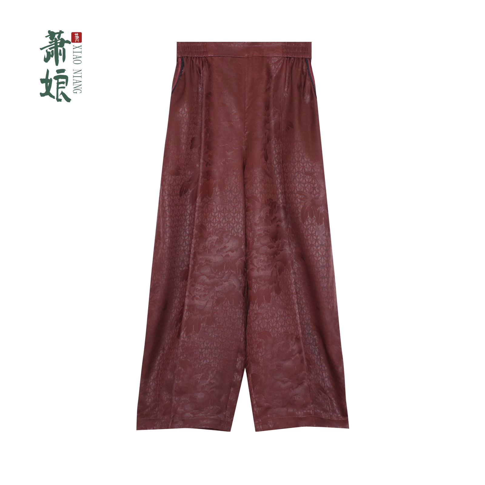 萧娘【文晴】红云纱透孔萝新中式桑蚕丝直筒裤子中国风女裤5082