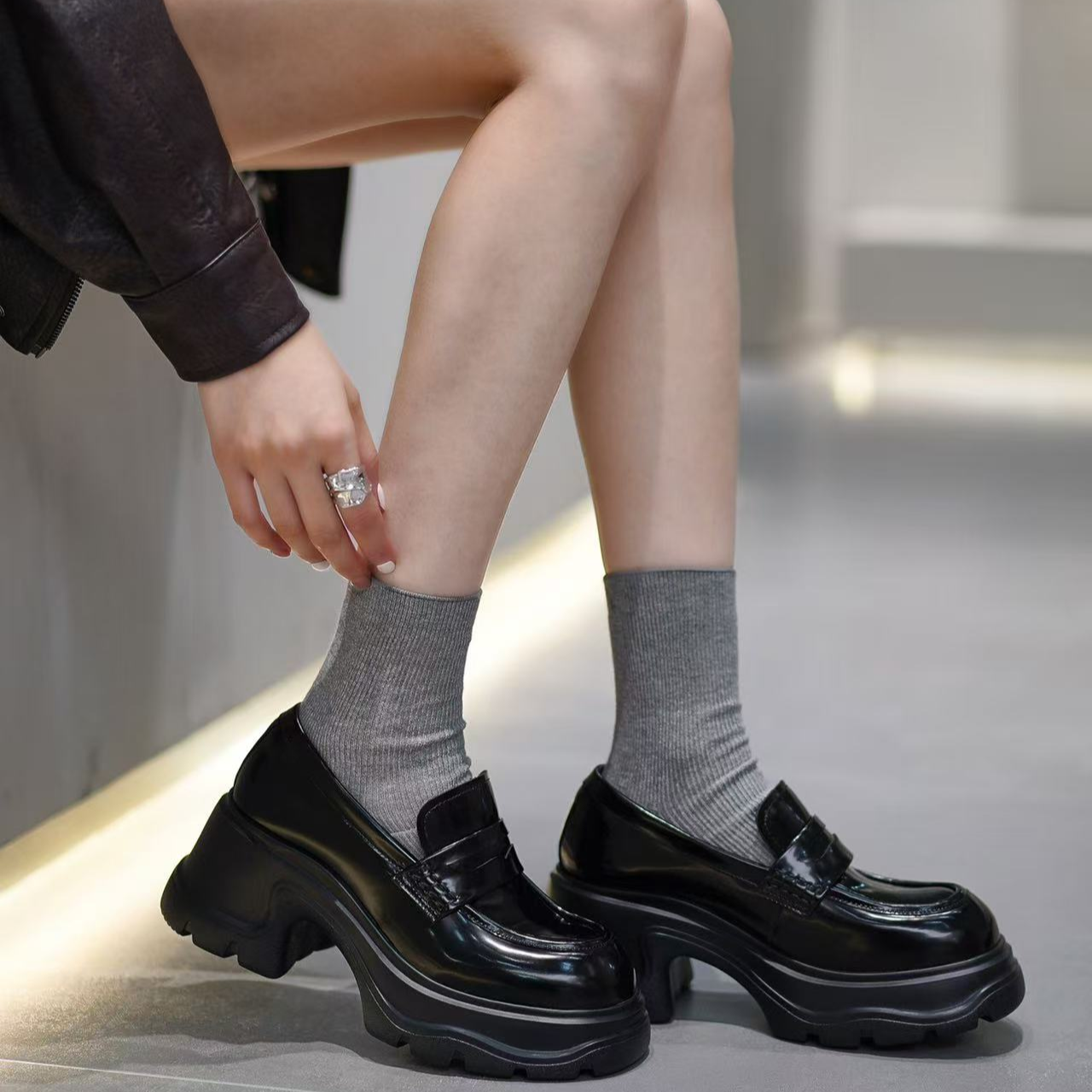  LI AJIGIRL/阿吉女·原创设计英伦风厚底百搭乐福鞋#7387-1