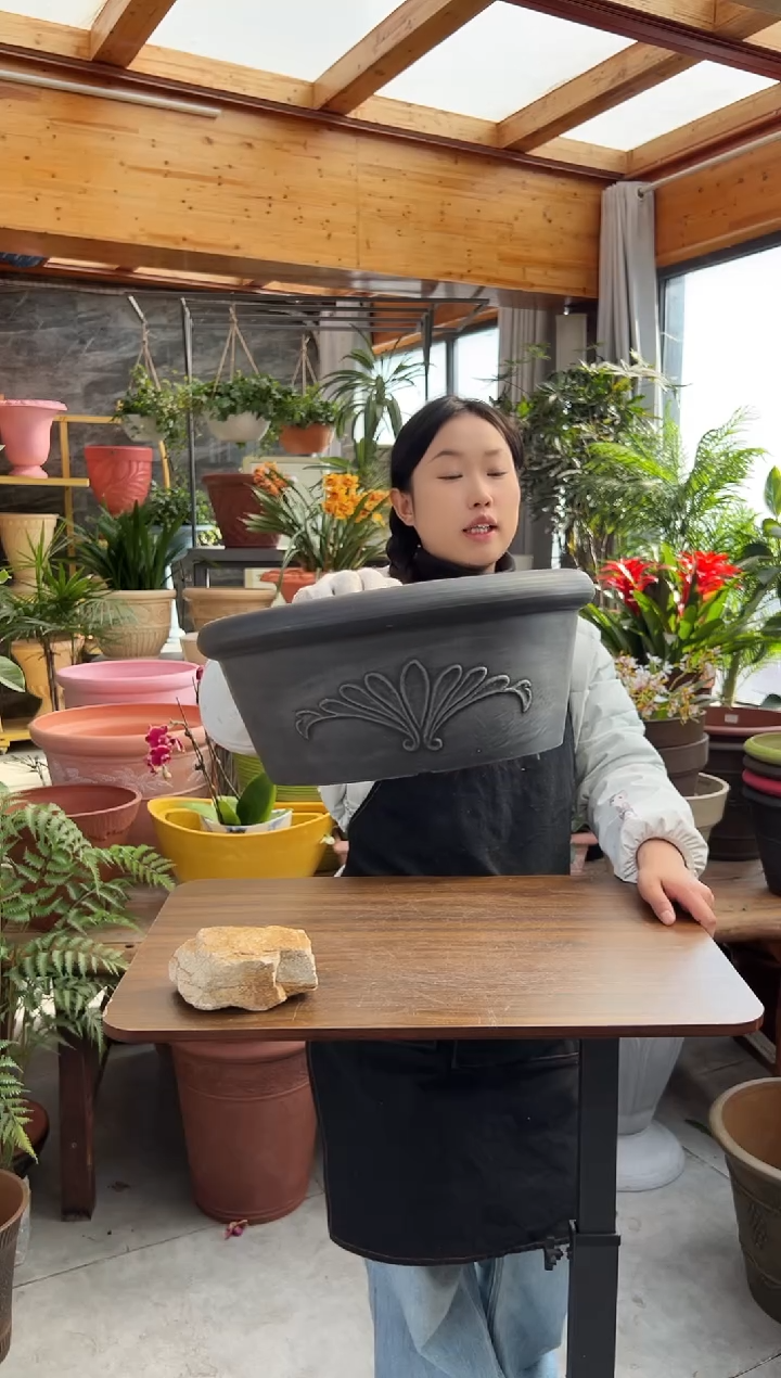 30*12.5/TA30【三只装】黑色浮雕纹理花盆