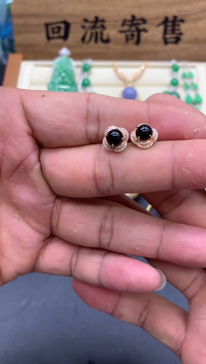 【闪购商品】翡翠耳饰18K金镶嵌343-中国好珍宝