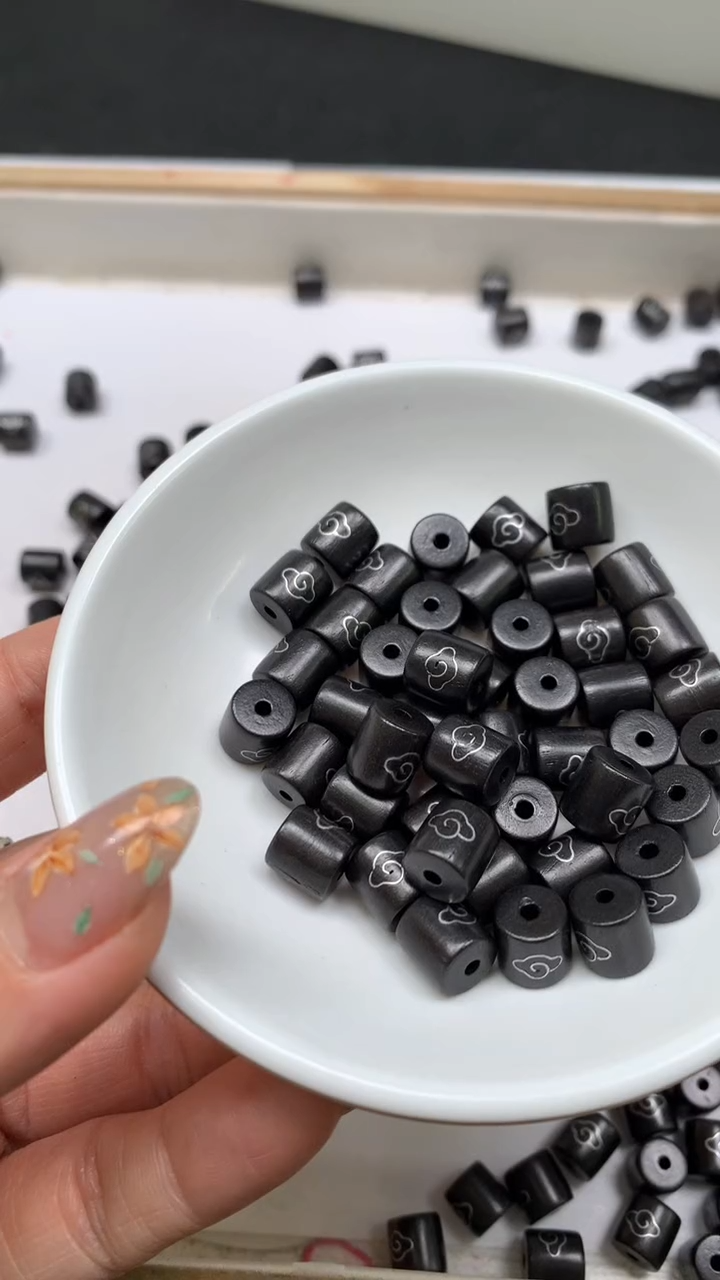 风车木（黑檀木）散珠c21黑檀 木祥云8*8mm10个12元（银镶）