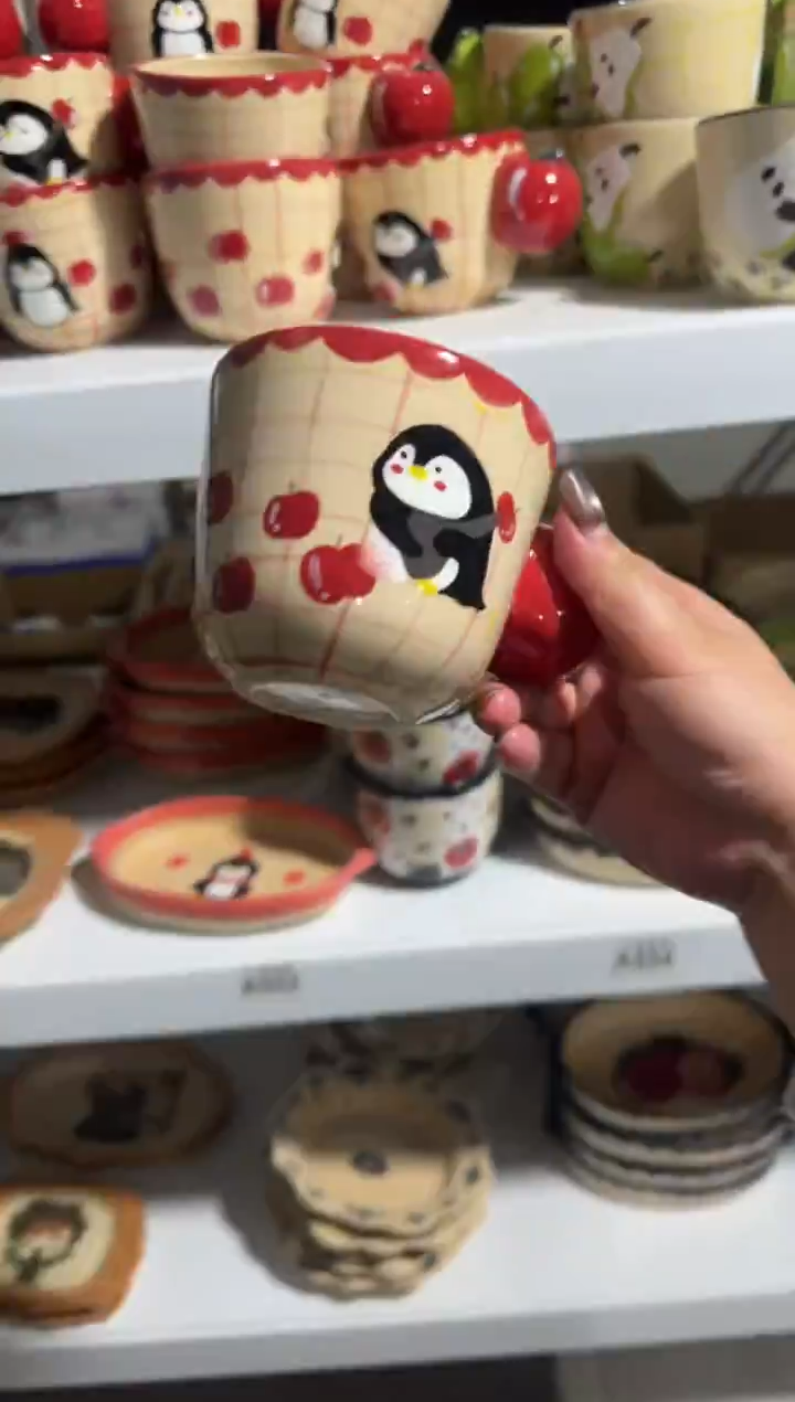 陶瓷苹果企鹅杯子【十里高温釉下彩陶瓷】
