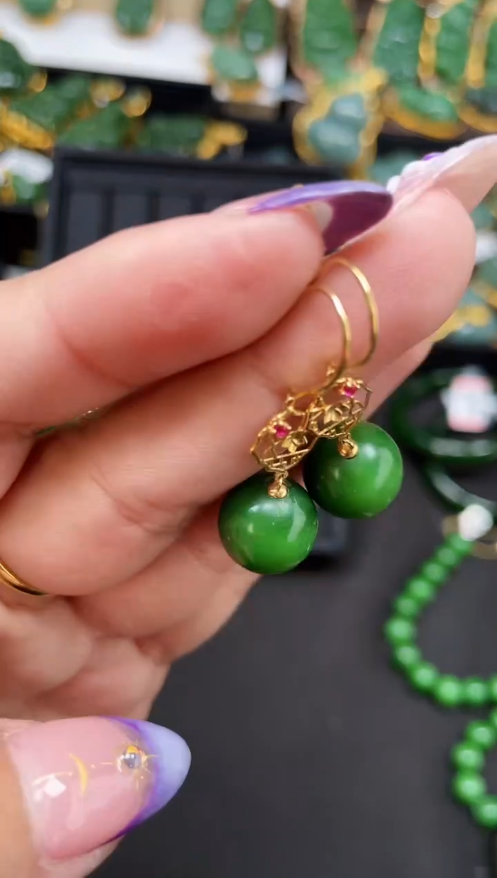 【闪购商品】和田玉耳环18K金镶嵌多样性发一 